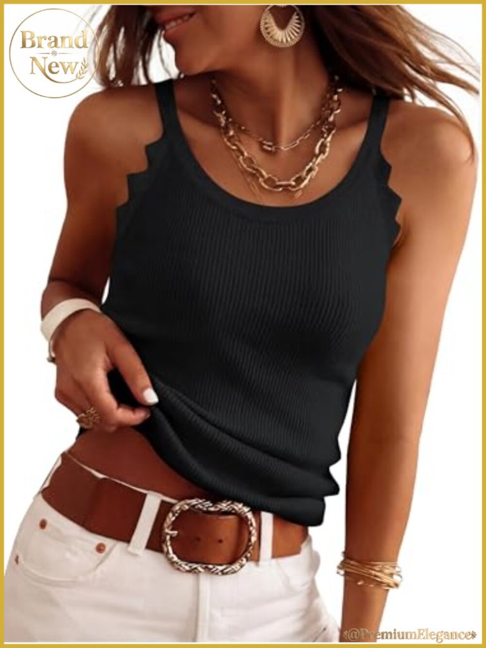 Ribbed Knit Tank Top Women Sleeveless Spaghetti Strap Slim Fit Summer